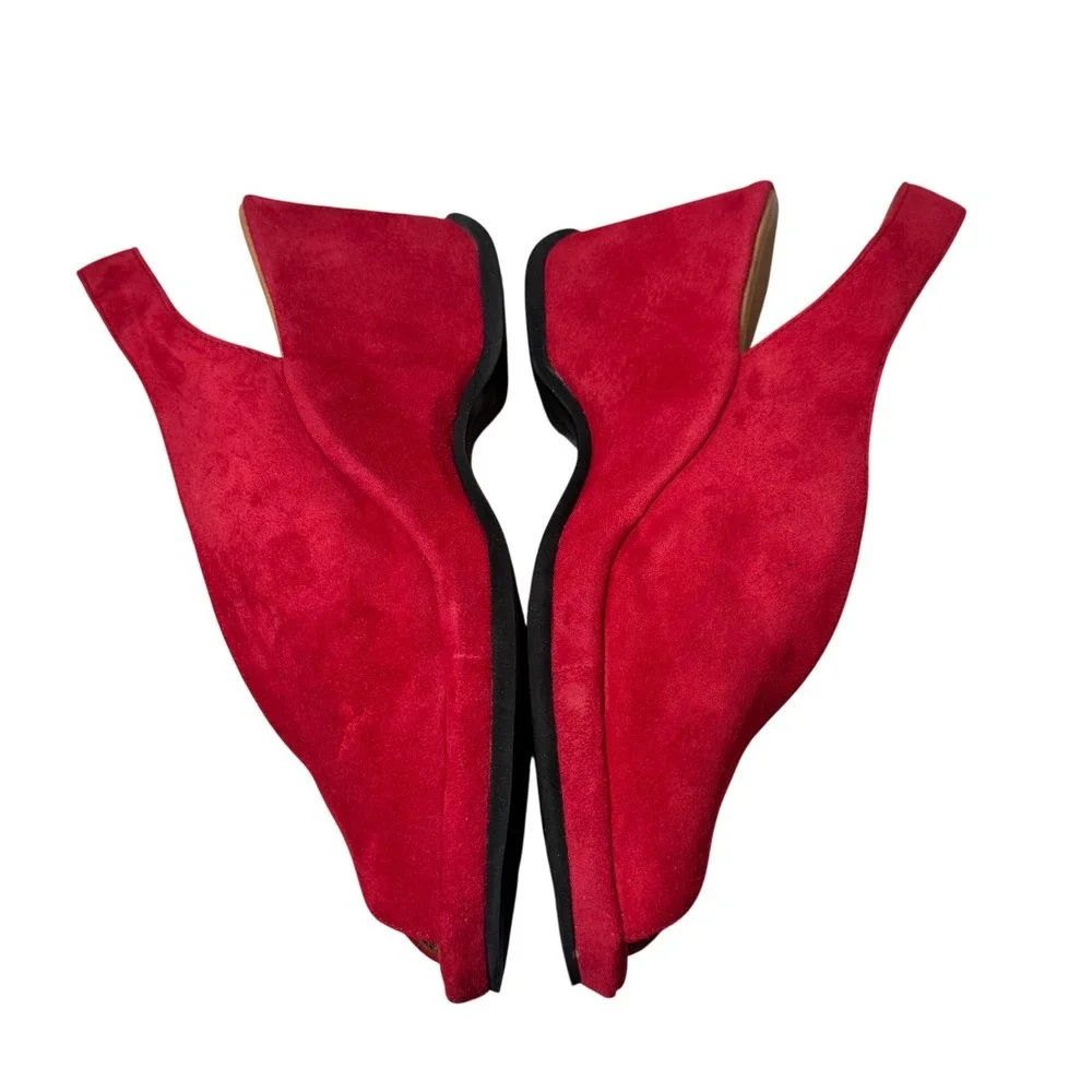 L'Amour Des Pieds Odetta Wedge Sandals Womens 6.5 Red Excellent Suede Slingback